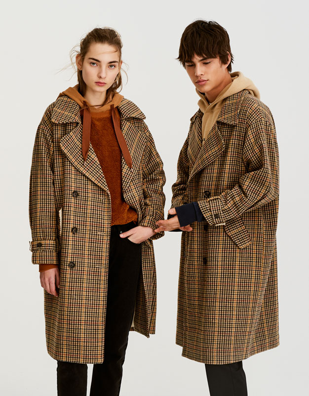 Płaszcz oversize w kratkę Pull&Bear S 36 retro