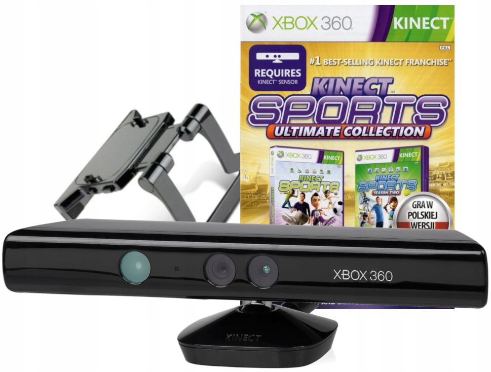 XBOX 360 KINECT SPORTS 1+2 + SENSOR KINECT +UCHWYT 7619554674