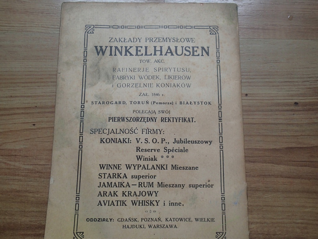 Reklama Winkelhausen Starogard Gdański 1924 r