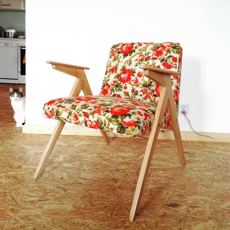 fotel klubowy bunny w tkaninie vintage kwiaty