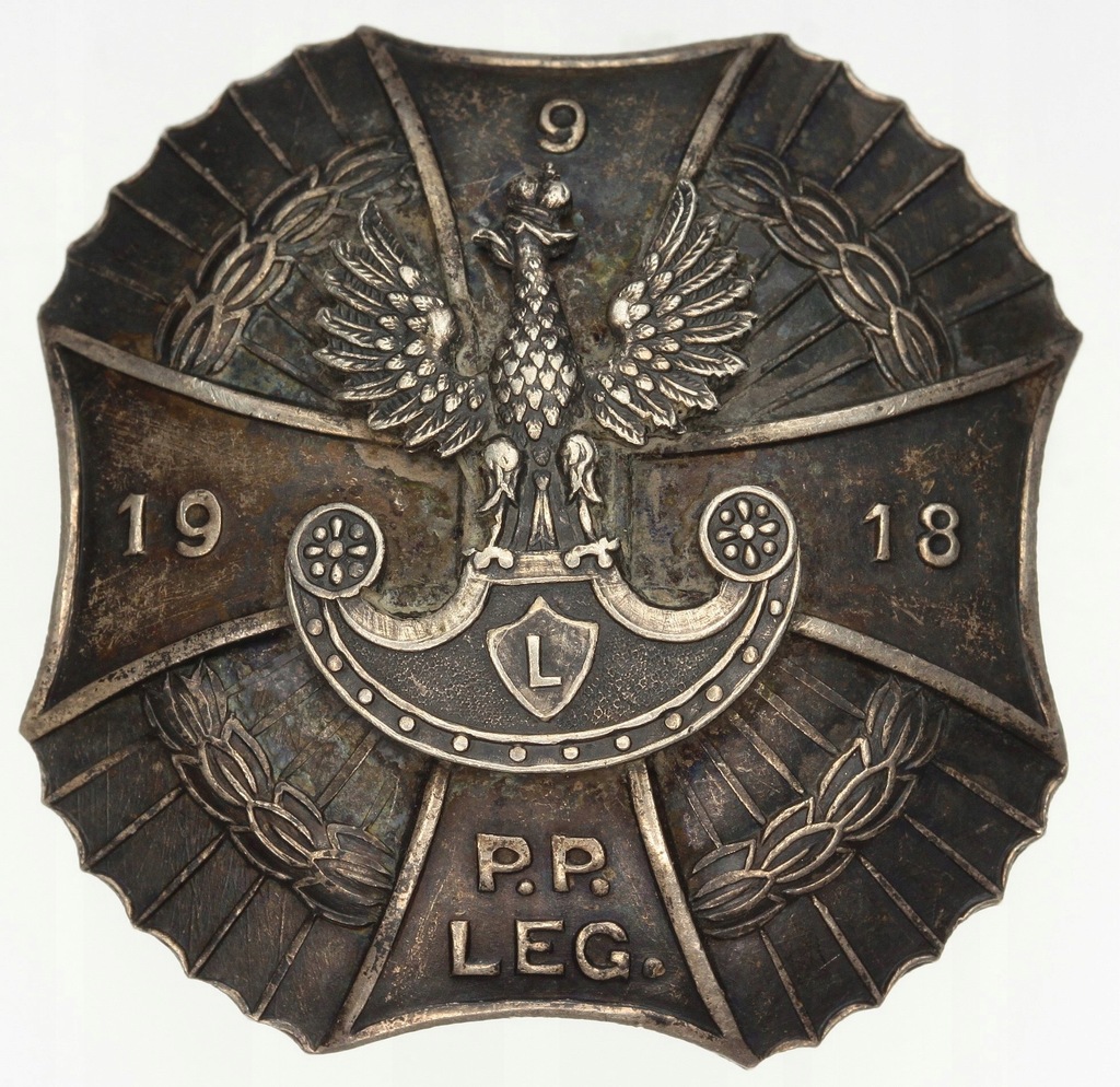 II RP Odznaka 9 Pułk Piechoty Legionów w srebrze