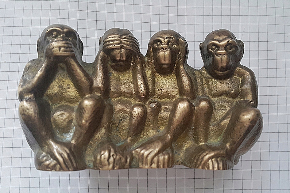4 MAŁPY FIGURKA MOSIĄDZ