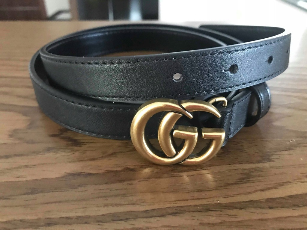 Pasek Gucci czarny złota klamerka GG 2 cm