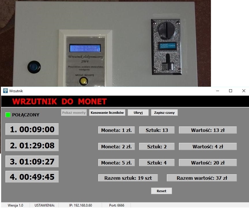 Oprogramowanie do pc i moduł do wrzutnika monet
