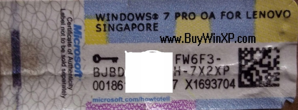 NAKLEJKA COA+KLUCZ Windows 7 Pro/Win 10 lenovo