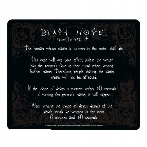 DEATH NOTE Podkładka pod myszkę Death Note ZASADY