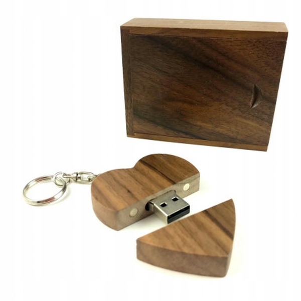 Pendrive serce drewno USB 64 GB Brelok Prezent