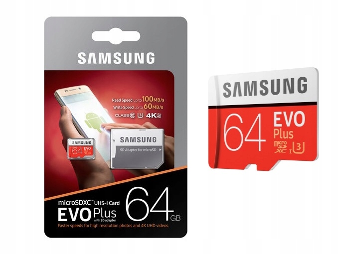 Karta microSDXC Samsung EVO+ 64GB czerwona android