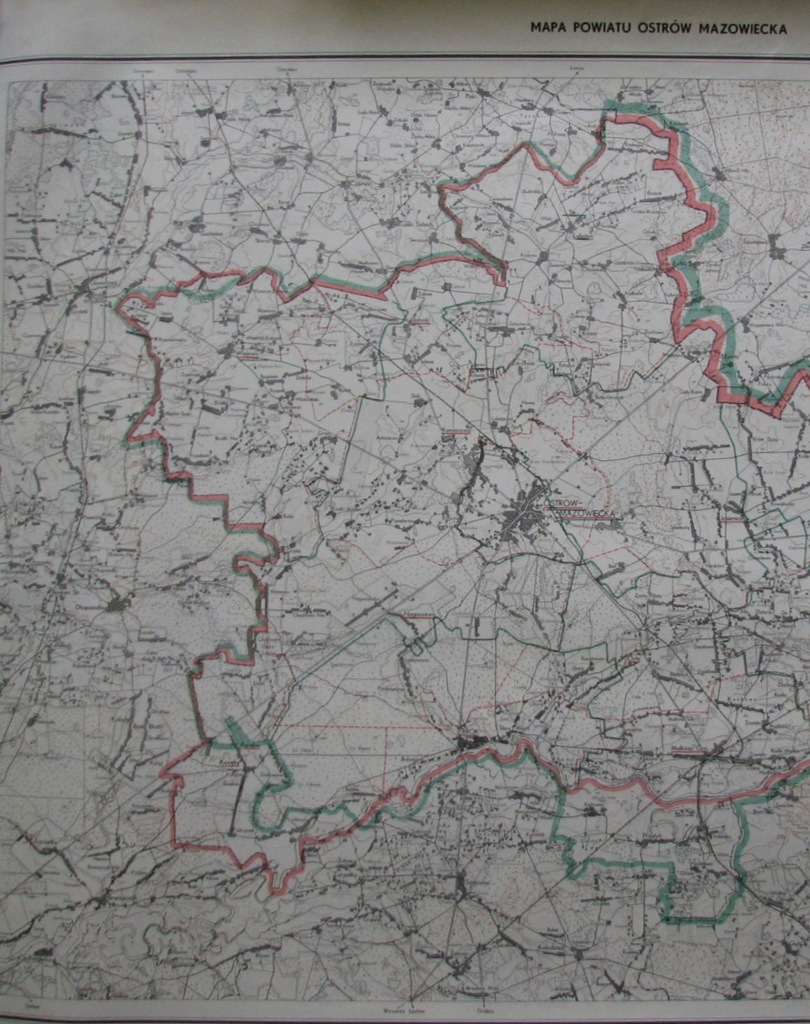 MAPA POWIATU OSTRÓW MAZOWIECKA  ,1970 Wydane przez
