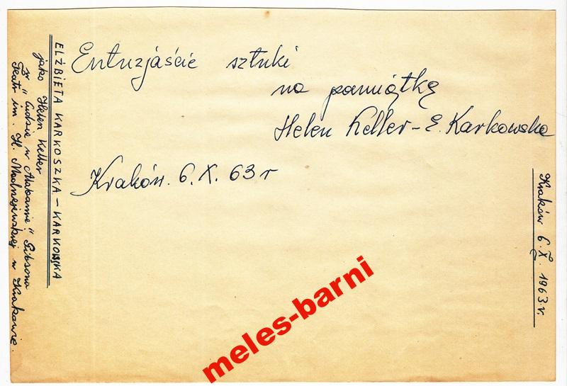 ELŻBIETA KARKOSZKA AKTORKA KRAKÓW AUTOGRAF 1963