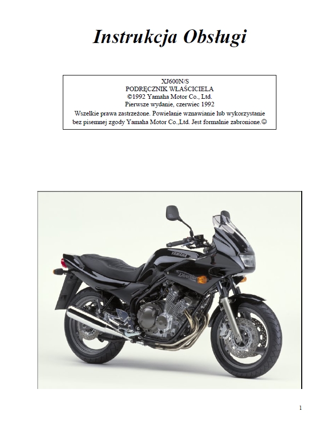 Instrukcja Obsługi YAMAHA XJ600 N, S po polsku