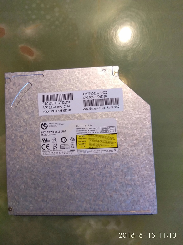 HP SATA 9.5mm Dvd/cd RW Drive MODEL DU-8A6SH11B