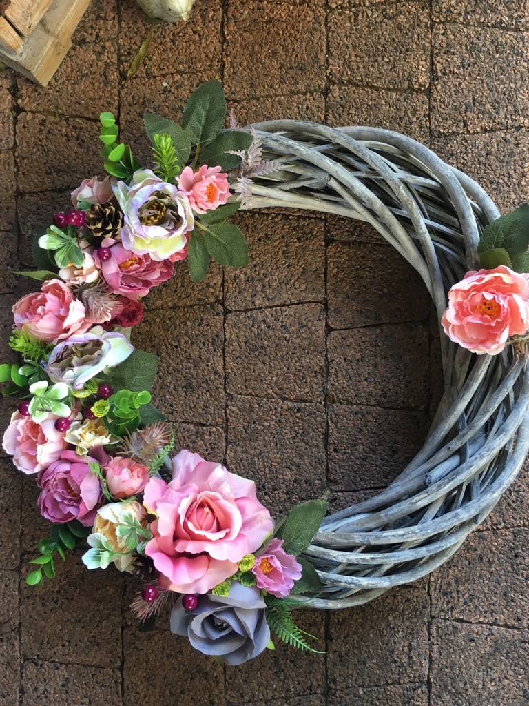 Wianek na drzwi dekoracja 40cm kwiatowy jesienny - 7621996557