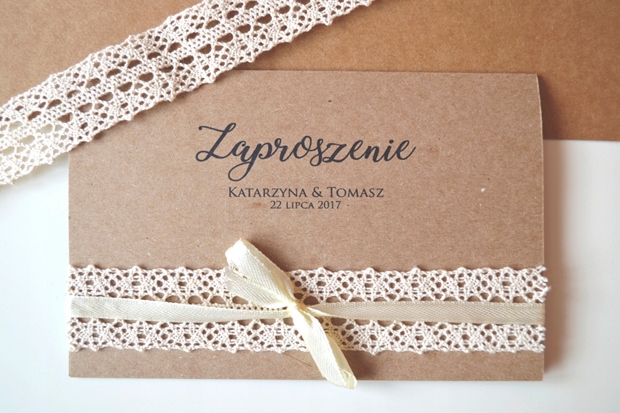 Rustic Zaproszenie weselne ślubne Ręcznie robione