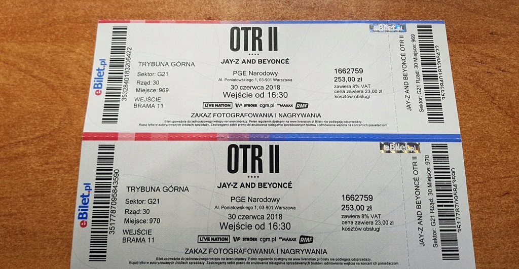 Bilety kolekcjonerskie JAY-Z and BEYONCE 30.06.18