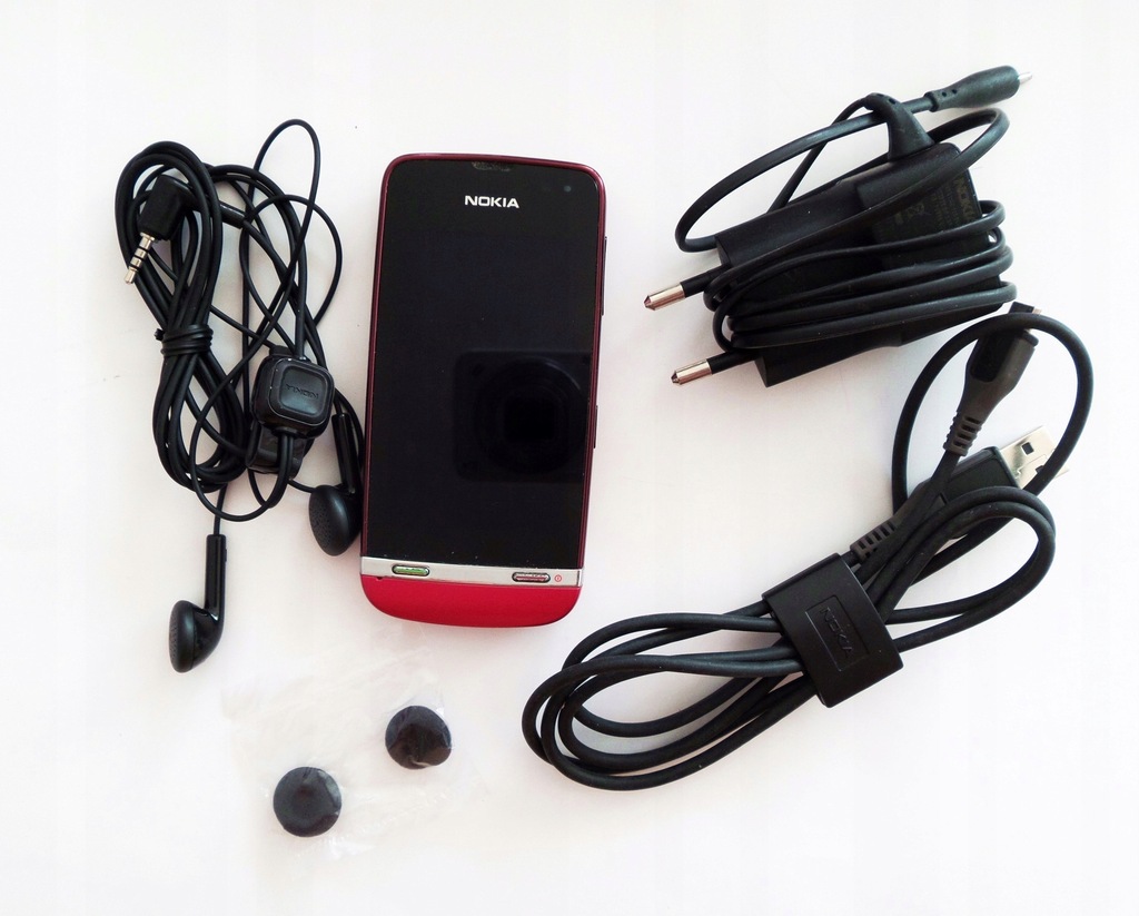 NOKIA Asha 311 telefon ładowarka słuchawki CZERWON