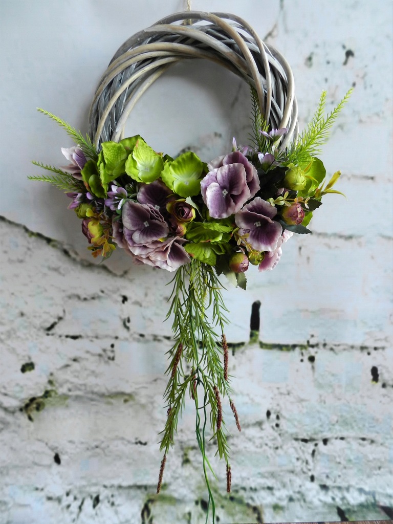 wianek na drzwi z hortensją i różą - 7631069637 - oficjalne archiwum