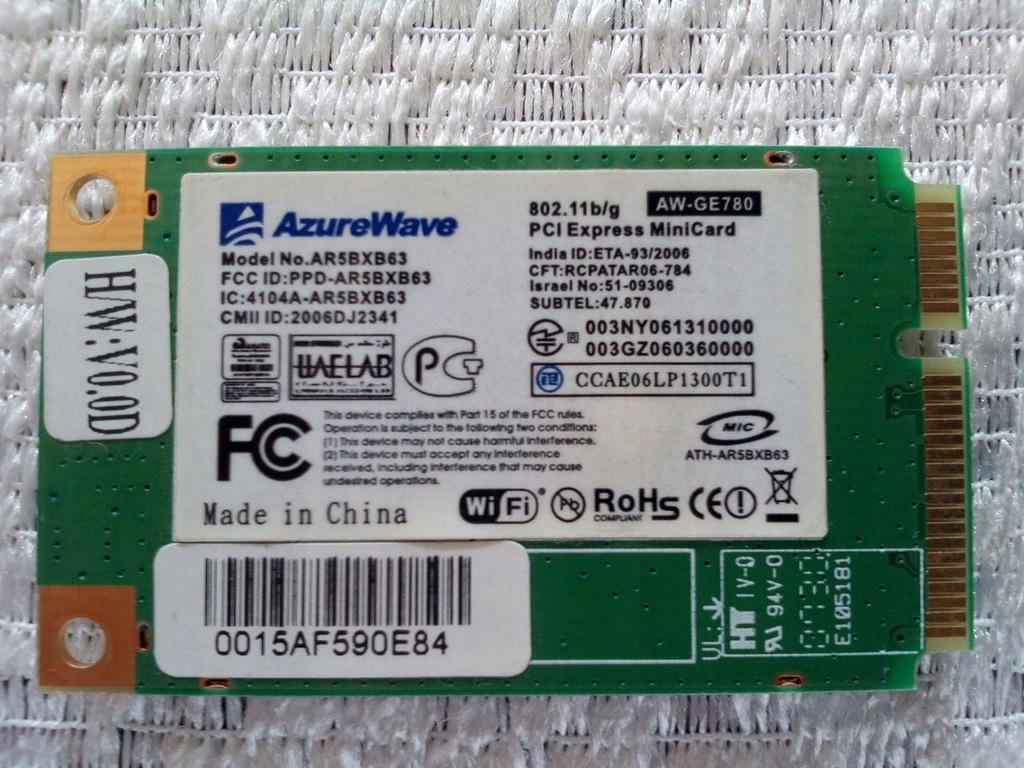 Karta Azure Wave WiFi b/g PCI Express MiniCard
