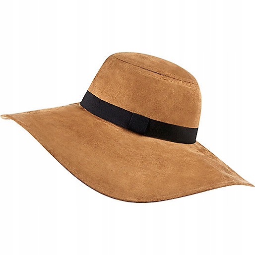 RIVER ISLAND faux ZAMSZ Luksusowy kapelusz brązowy