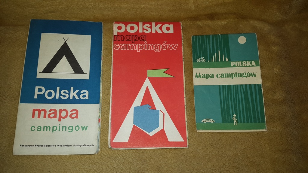 POLSKA MAPA CAMPINGÓW 3 sztuki 1965, 1972, 1978.