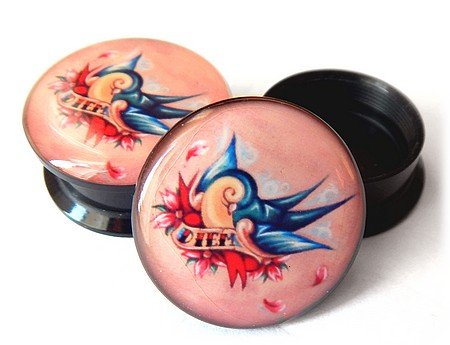 tunel plug Jaskółka  tattoo old school lewy 14mm
