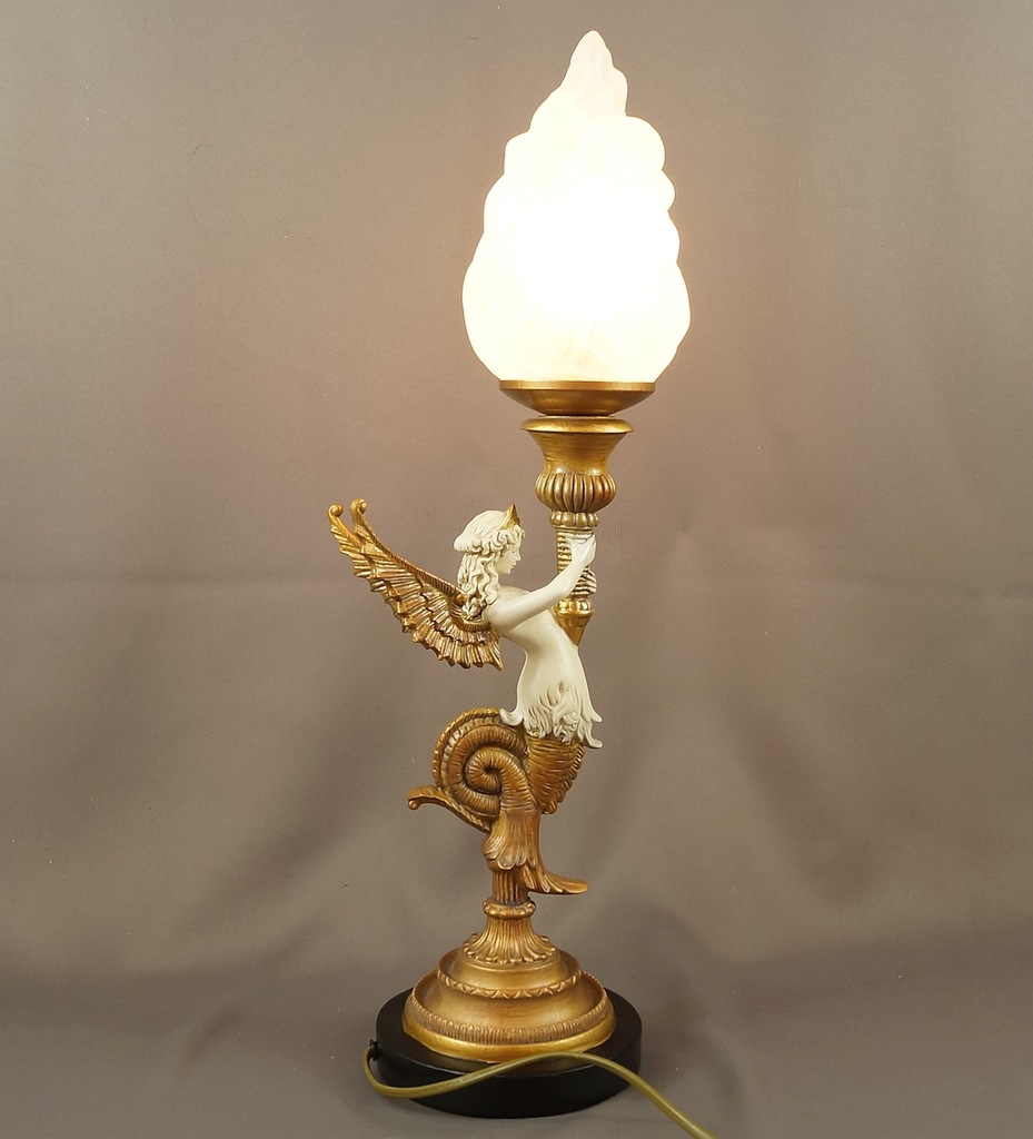 EMPIRE stylowa lampa anioł pochdnia alabaster