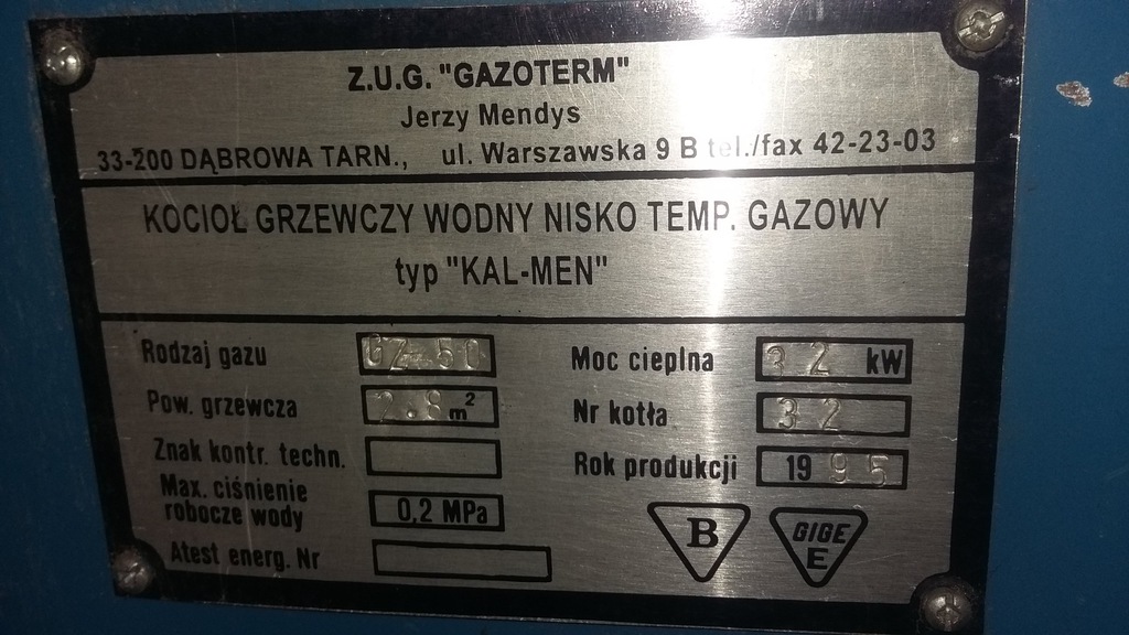 Piec gazowy CO marki Gazo Term moc 32 kW