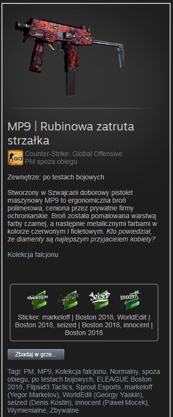 CS:GO MP9 RUBY POISON DART - FT - Stickery