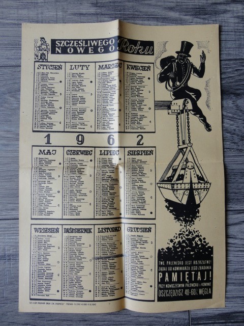 KALENDARZ SCIENNY KOMINIARZ 1962 ROK FORMAT A4
