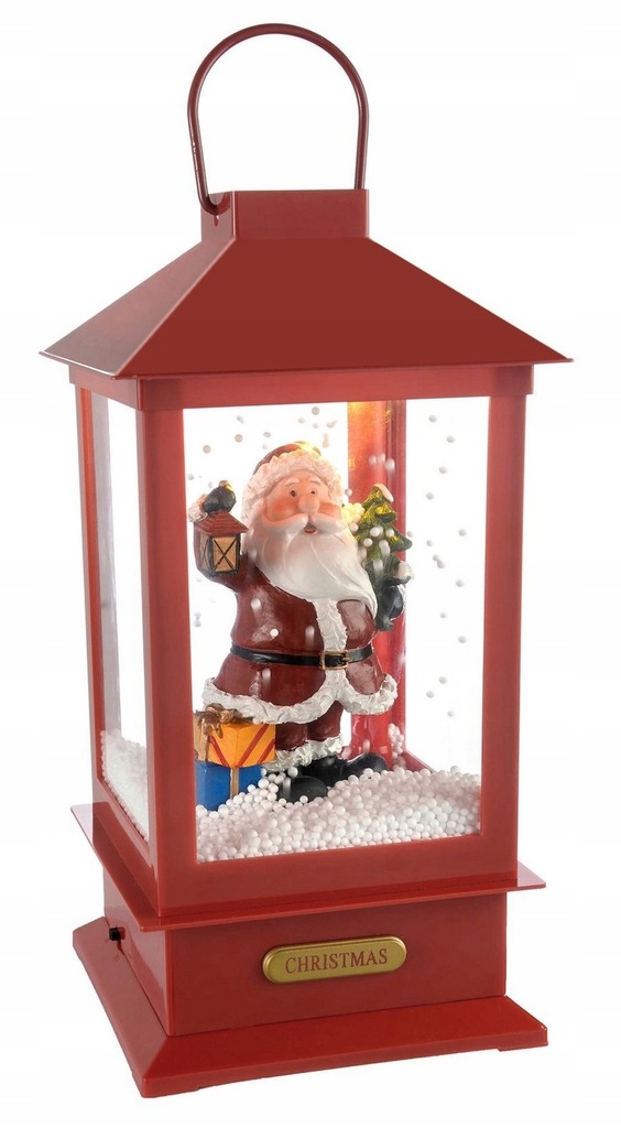 LATARNIA MIKOŁAJ 32cm POZYTYWKA ŚNIEG LED