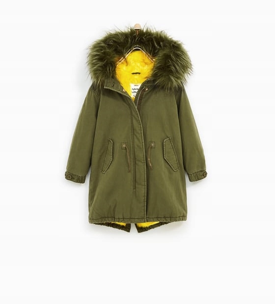 Zara kids super parka z żółtym futrem 140