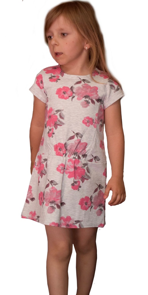 Sukienka szara w kwiaty dresowa Qba Kids 140