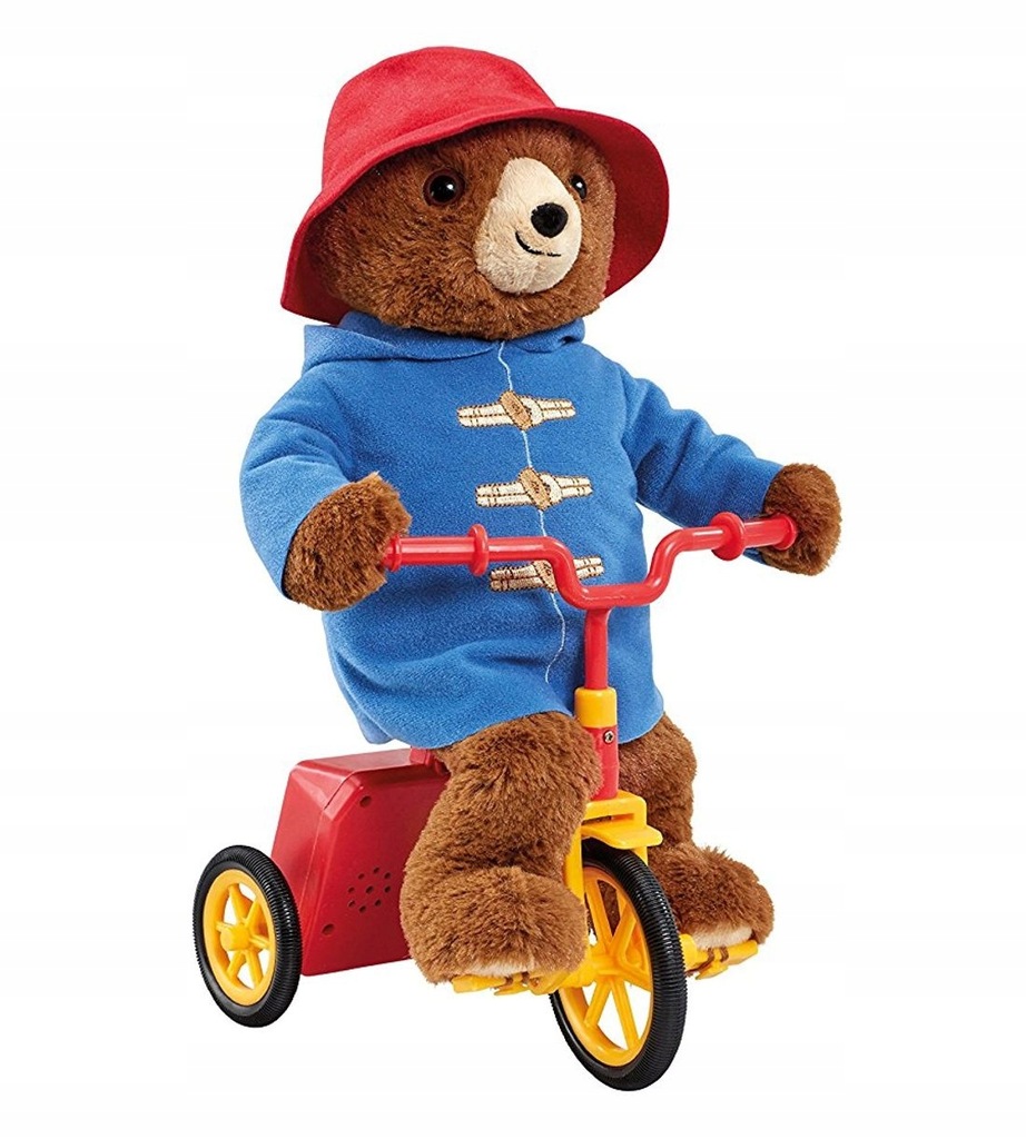 Miś Paddington jeżdżący na rowerze maskotka bajka
