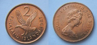 Falklandy 2 pence 1987