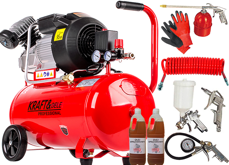 KOMPRESOR SPRĘŻARKA 50L KD1478 2TŁOK+2xOLEJ+ZESTAW