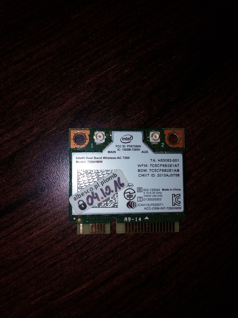 INTEL Dual Band AC WIFI 7260 + Bluetooth 