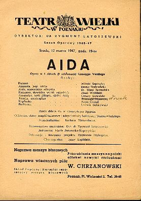 Program teatralny - Teatr Wielki Poznań 1947 Aida