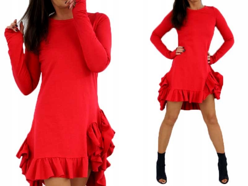 By o la la - FALBANKI - czerwona sukienka, r. S - 7697888175 - oficjalne  archiwum Allegro
