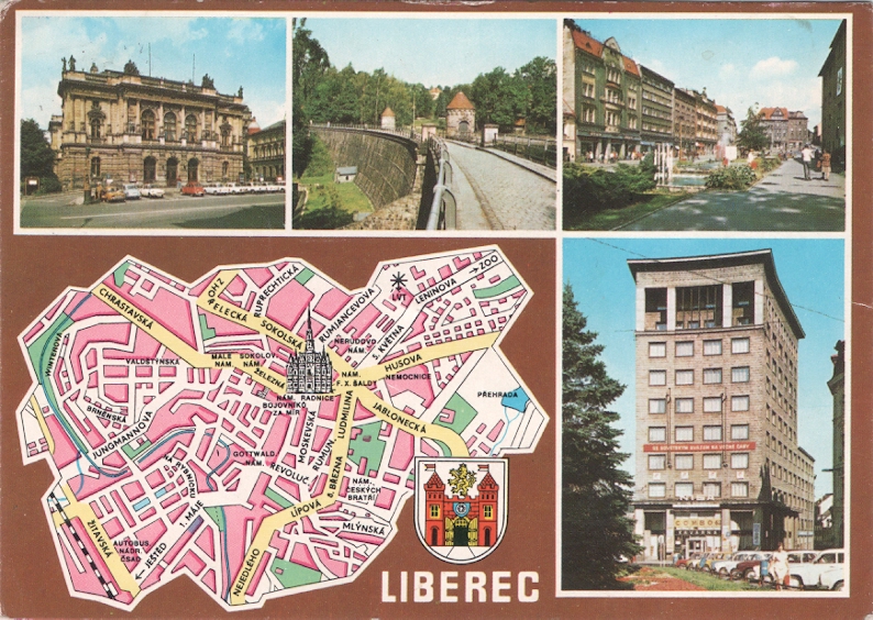 CZECHY - LIBEREC - CENTRUM + MAPA i HERB MIASTA -