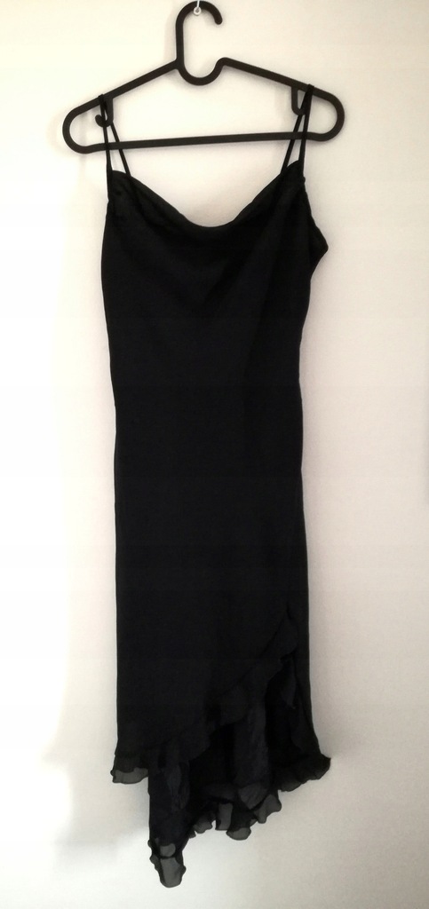 Czarna nylonowa sukienka z falbanką Topshop