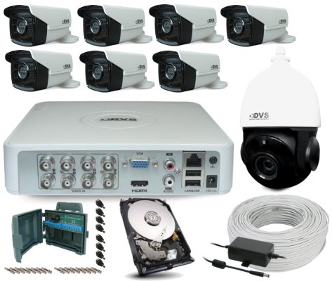 Kompletny monitoring 8 kamer 1 kamera obrotowa FHD