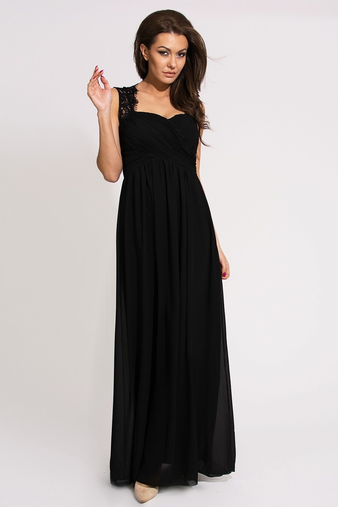 Długa suknia z dekoltem w kształcie serca - Czarna