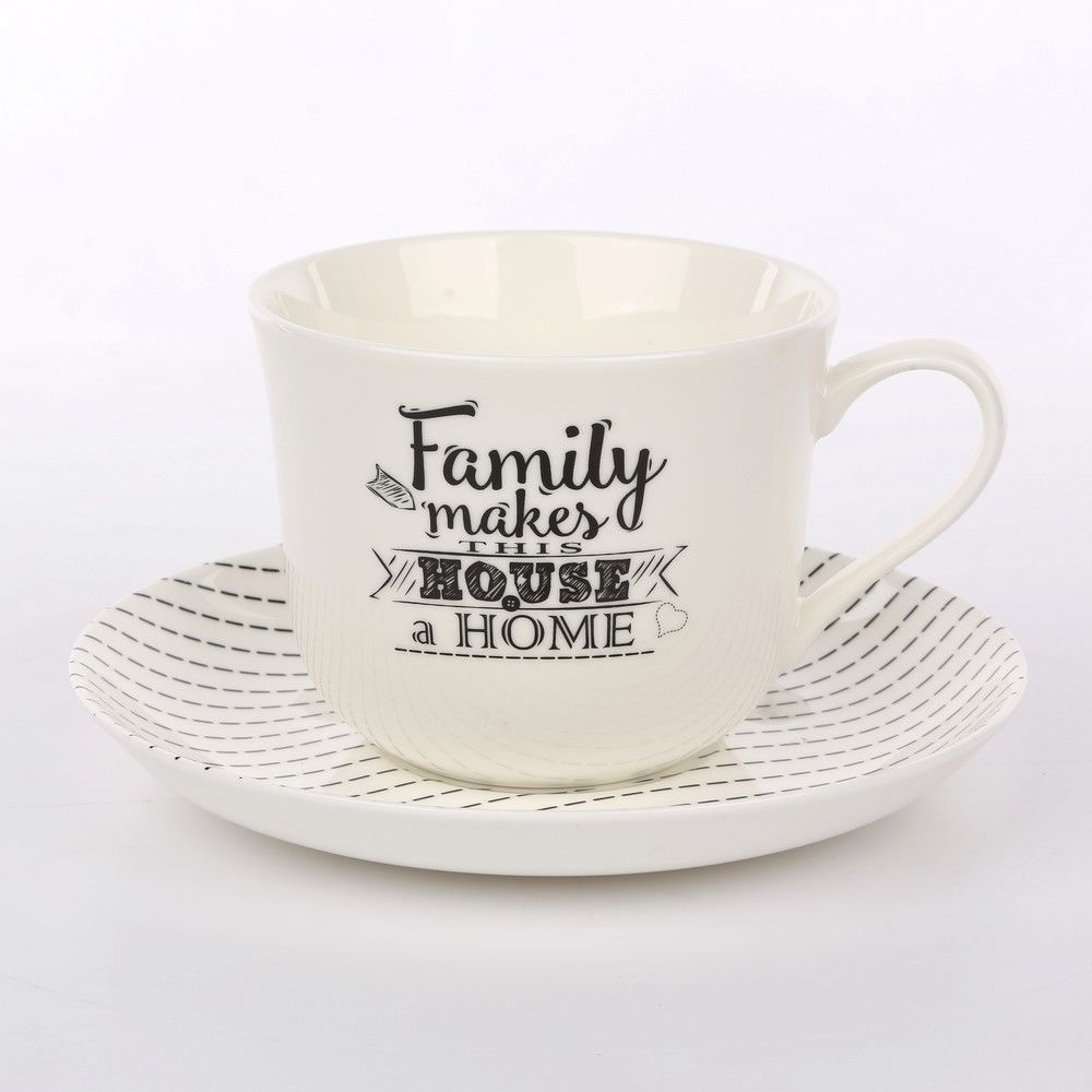FAMILY HOME FILIŻANKA JUMBO 430 ML + SPODEK BIAŁA