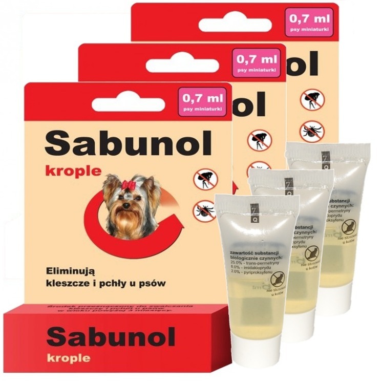 SABUNOL Krople PCHŁY KLESZCZE 3x 0,7ml YORK 5kg