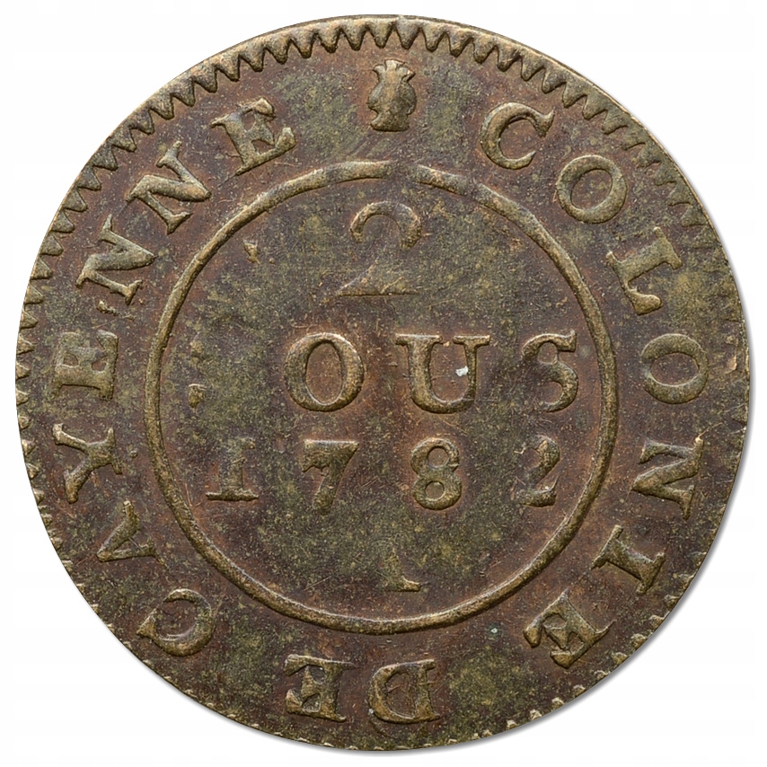 16.GUJANA FRANCUSKA, CAYENNE, 2 SOUS 1782 A