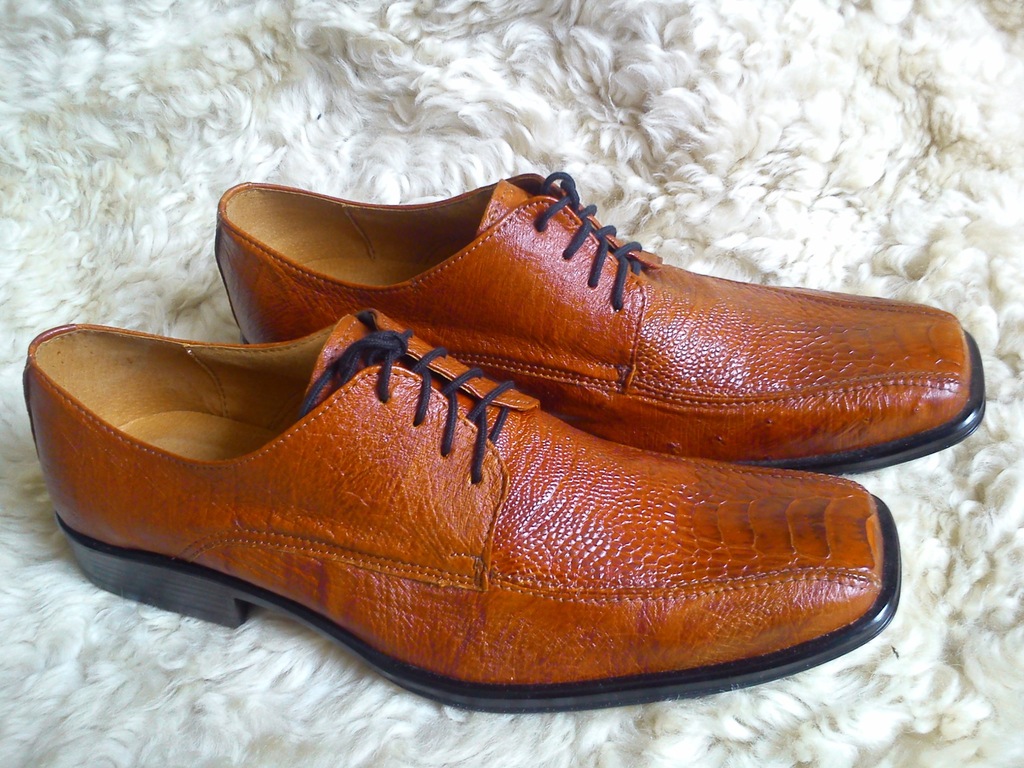Eleganckie buty wizytowe 100% strusia skóra, struś