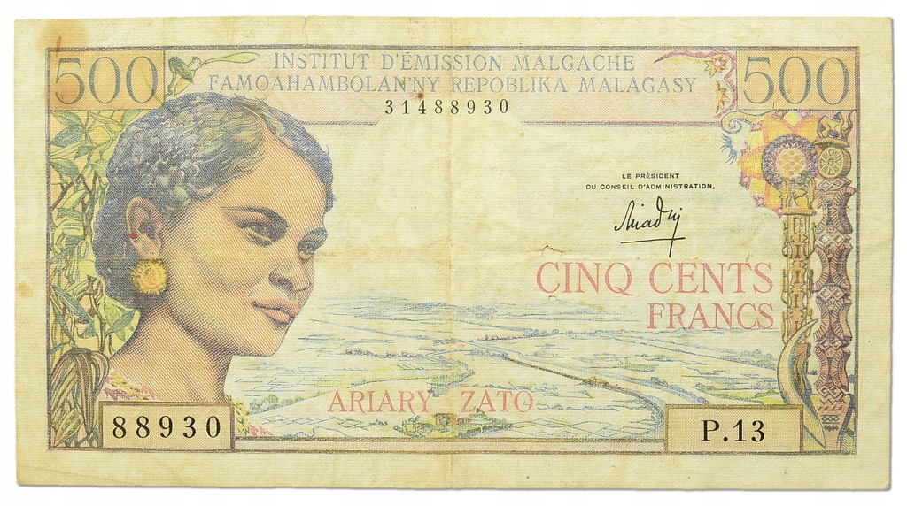 19.Madagaskar, 500 Franków 1966 rzadki, St.3