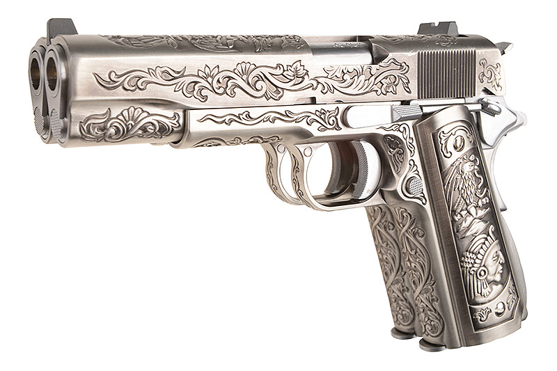 Pistolet GBB 1911 Double Barrel Srebrny z grawerem