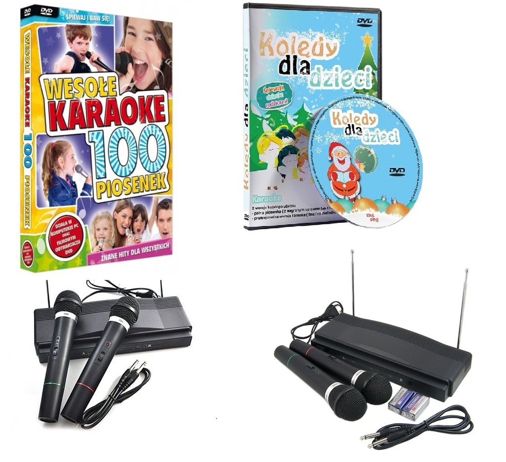 KARAOKE DLA DZIECI KOLĘDY 2 MIKROFONY WIRELESS