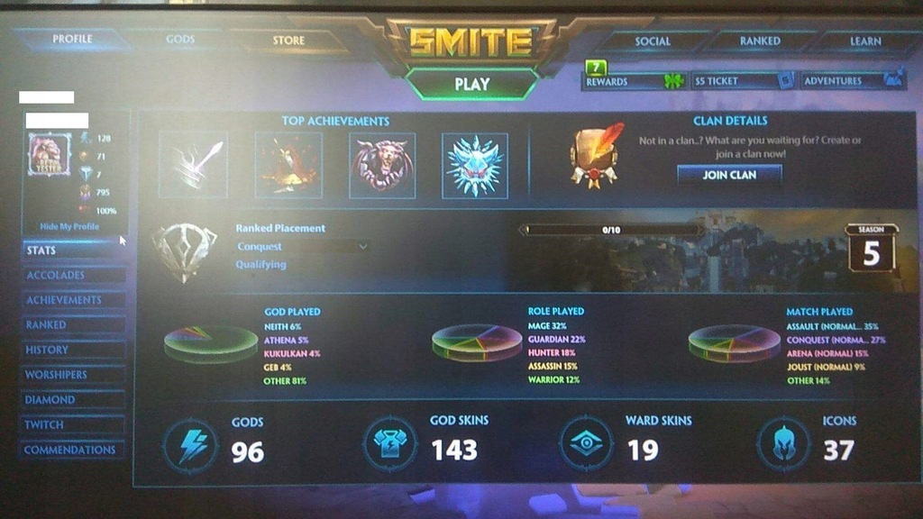 Smite Ekskluzywne konto 128 lvl + Archon Thanatos